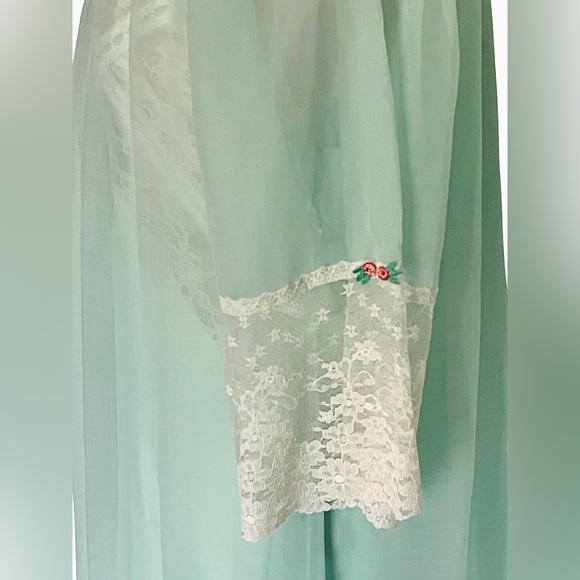 Vintage La Notte Green Chiffon Peignoir Lingerie Slip Dress Robe Set Lace Small - Picture 4 of 15